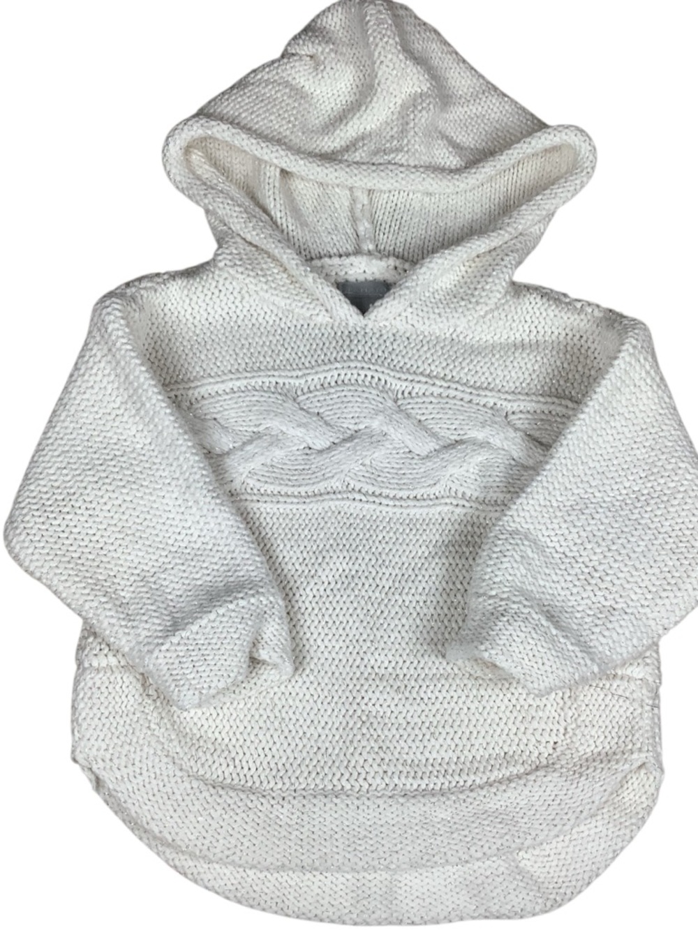 Tahari chunky knit sparkly cream hooded sweater baby girl 2T